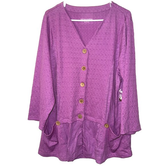Soft Surroundings Lilac Knit V-Neck Button Up Shirt Size 2X NWOT - Picture 1 of 5